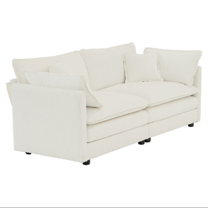 FCJ Modern White Chenille Fabric Loveseat Sofa Couch for Living Room Large Size 2-Seat Deep Seat 4 Pillows Upholstered Sponge