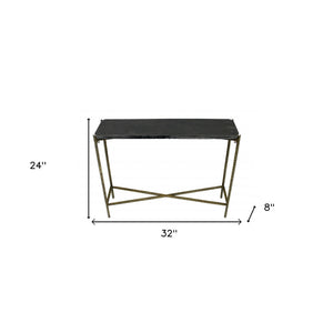 HMS 32\" Luxury Console Table Black Gold Stone Frame Convertible for Entry Living Room Bedroom Hotel Use Classic Rustic Marble