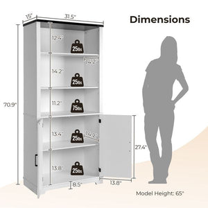FCH 3-Layer Double Door Display Cabinet 2-Z Shape Black Iron Corners Front Curved Base White Triammine Board Living Room
