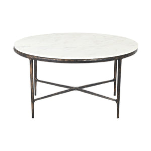 HMS 36\" White and Brown Genuine Marble and Aluminum Round Coffee Table