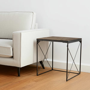 HMS 23 Inch Brown Solid Wood Square End Table Convertible Farmhouse Style Living Room or Entry Side Table