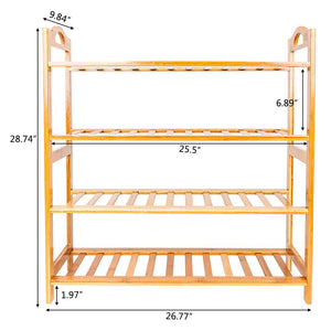 4-Tier Bamboo Shoe Rack Easy-to-Assemble Entryway Storage Organizer for Home & Office Wood Color