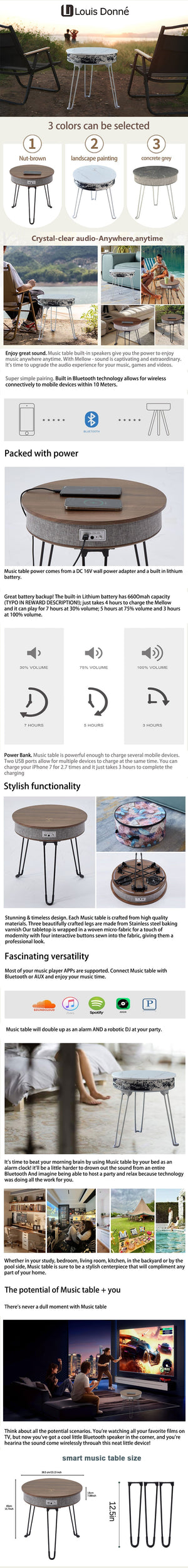 Scandinavian Style Smart Music Coffee Table Multi-Functional Wireless Charging Bluetooth Audio Foldable Small Side Living Room