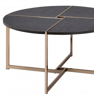 HMS 35 Black and Champagne Metal Round Cross Legs Coffee Table