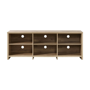 65-Inch Black Oak Wood TV Stand with 6 Storage Shelves