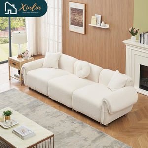 Free Shipping Modern 112-Inch Orange Teddy Velvet Fabric with 3 Wooden Pillows for Three-Seat Sofa in Living Room