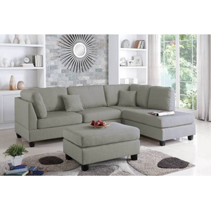 FCJ 3-PC Convertible Sectional Sofa Set in Gray for Living Rooms Apartments and Beds
