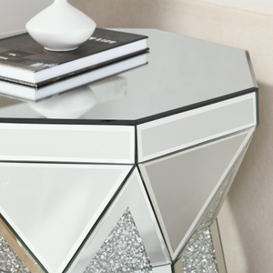 Modern Luxury 20 Inch Silver Drum Style Coffee Table with Mirror Crystal Inlay Polygonal Design for Living Room FCJ Furniture