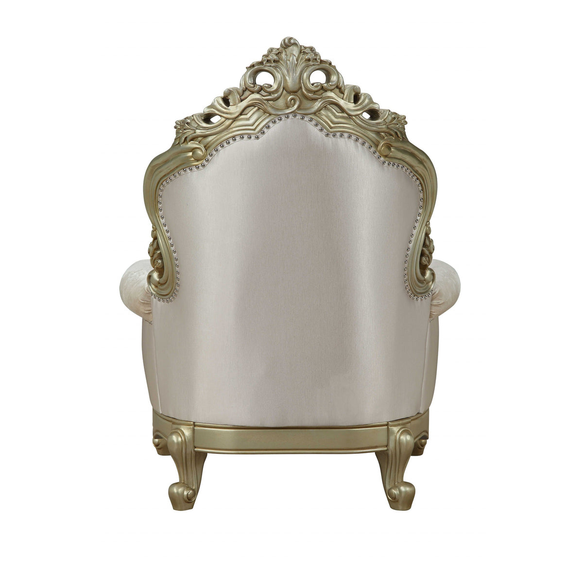 HMS 40\" Cream and Antiqued White Fabric Damask Tufted Arm Chair with Toss Pillow Elegant Living Room Furniture