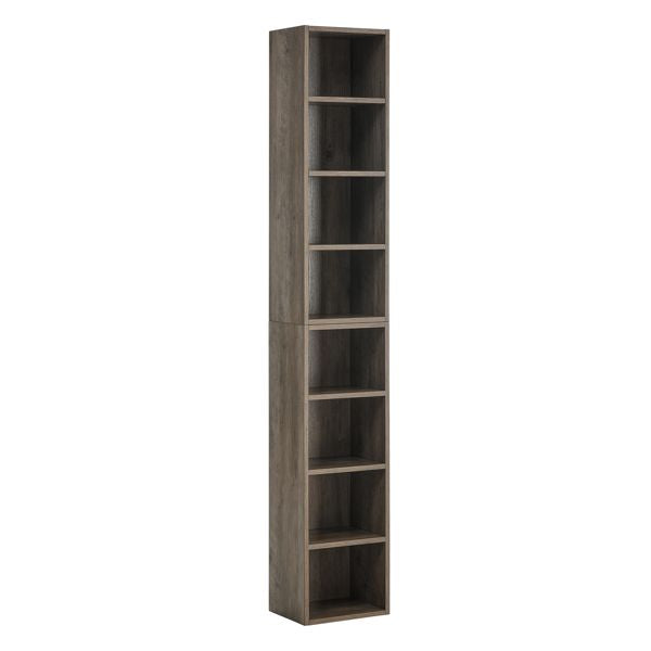 8-Tier Adjustable Tall Narrow Bookcase Home Office Multi-Functional Double-Decker Display Bookshelf CD/DVD Slim Storage Cabinet