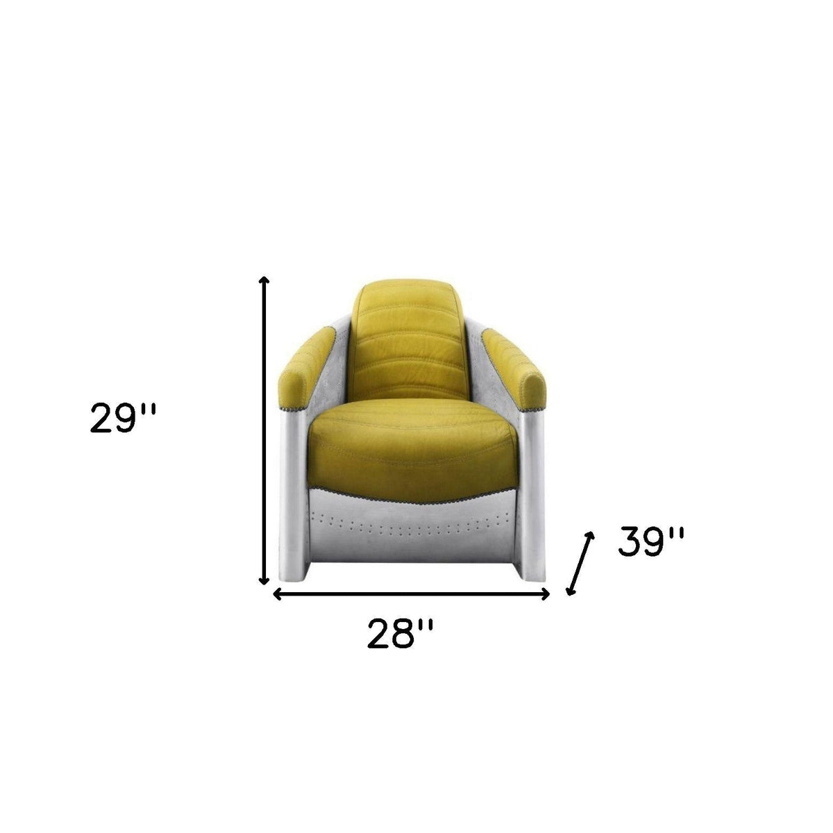 28\" HMS Top Grain Leather Barrel Chair in Yellow and Steel Blue for Living Room