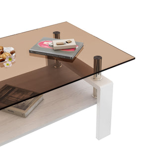 Two Layer Rectangular Modern Coffee Table with Storage Coffee Table for Living Room