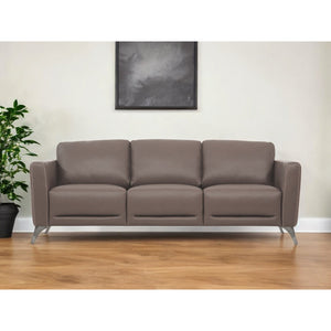 HMS 83 Taupe Genuine Leather 2-3 Seater Sofa Set Black Legs for Home Living Room Furniture Featuring Sponge Filling Material