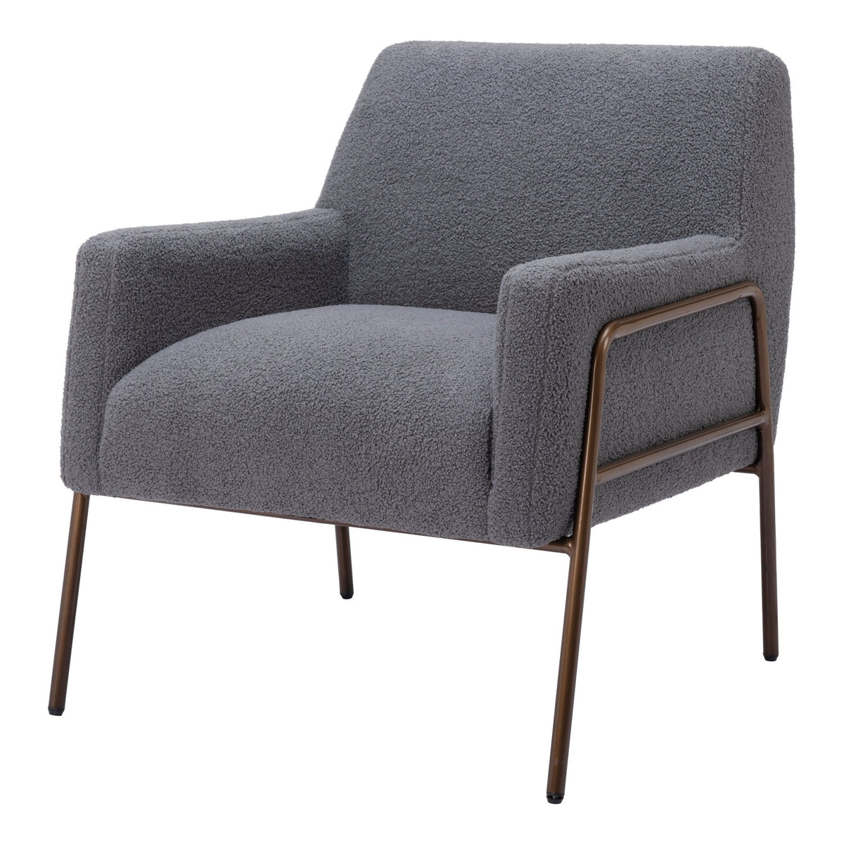 HMS 28\" Gray and Bronze Contemporary Design Faux Shearling and Sherpa Upholstered Arm Chair for Home Office or Bedroom