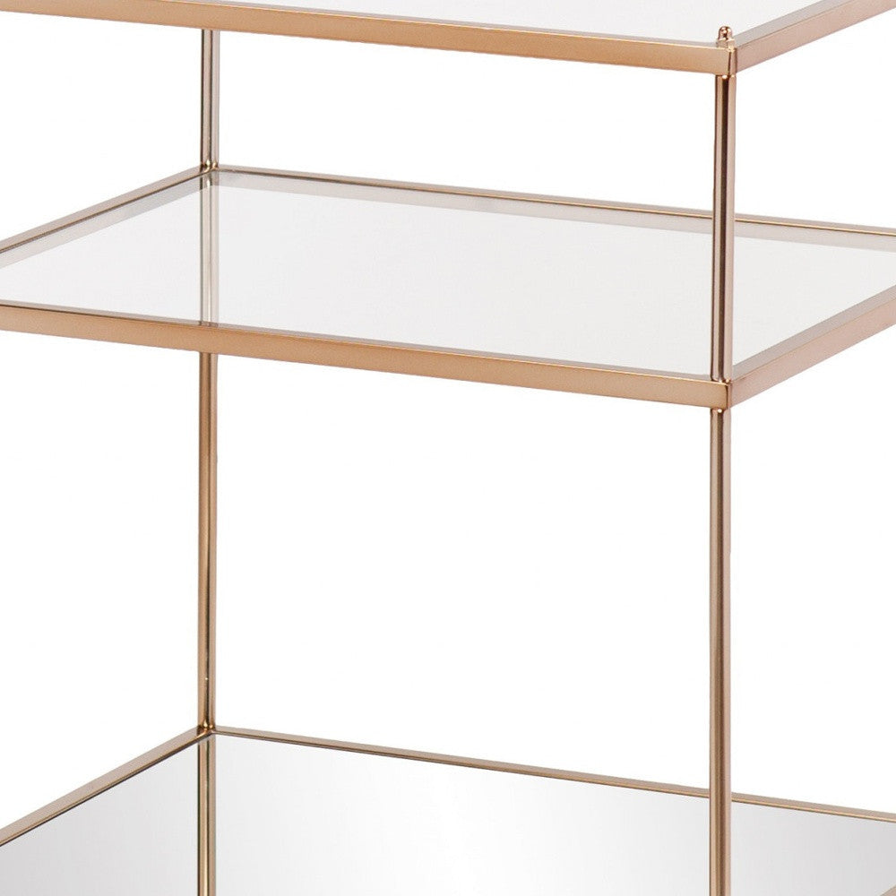 HMS 27\" Contemporary End Table Gold Clear Glass Iron Wood for Living Room Hotel Decoration Featuring Brass Marble Mirrored