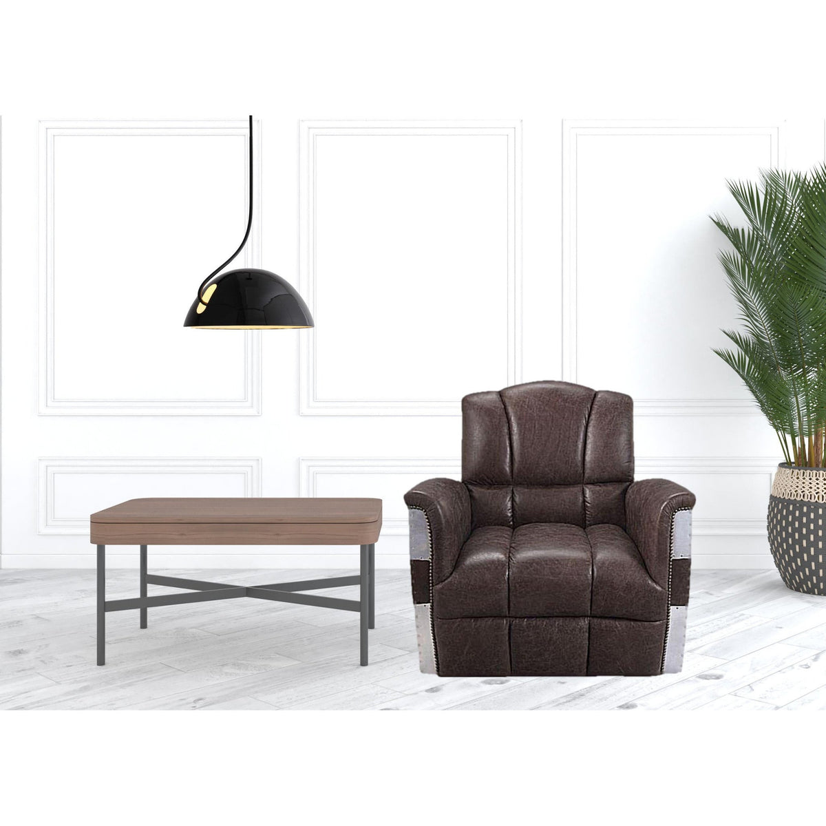 HMS 35 Brown Top Grain Leather Patchwork Club Chair for Living Room