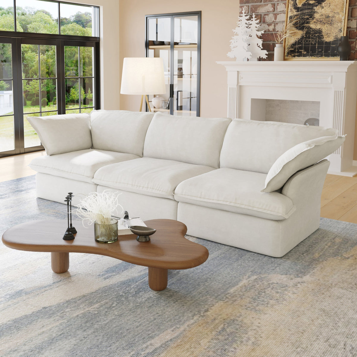ATUNUS USA Warehouse in Stock Drop Shipping Sofa Living Room Furniture Modern Beige Fabric Modular Sectional Couch Sofa Set
