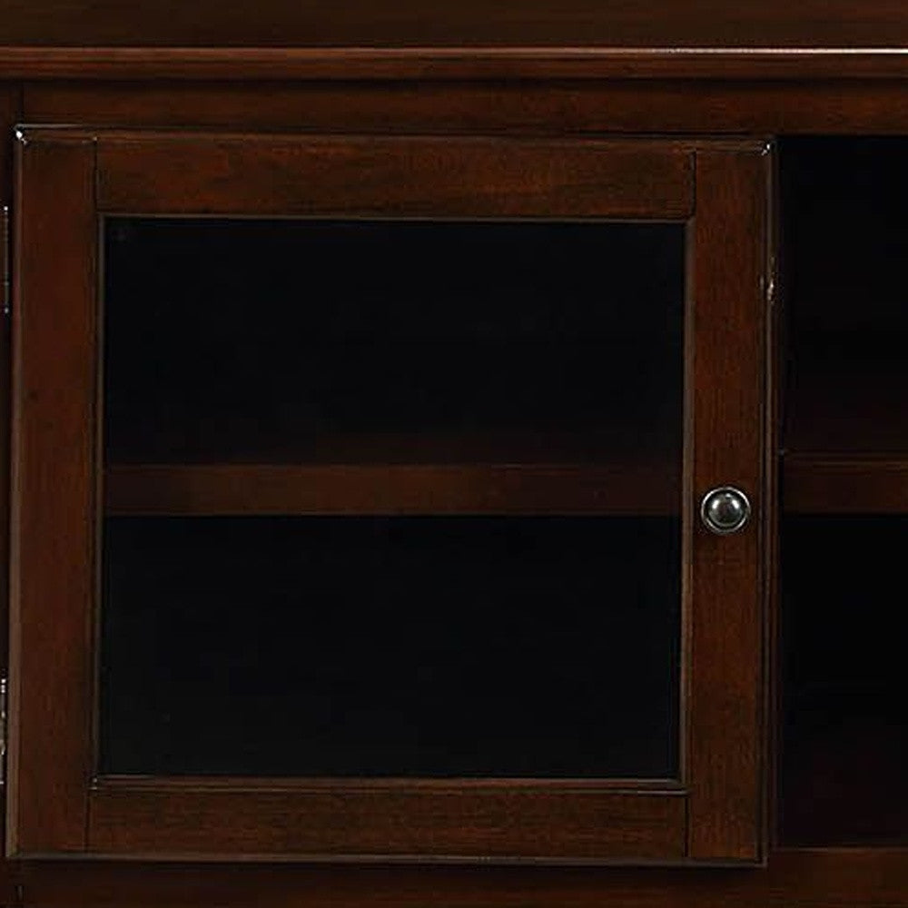 HMS 58\" Brown Wood and Glass TV Stand with Enclosed and Open Storage for Home Entertainment