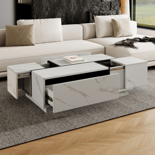 Rectangular Sliding Top Coffee Table 2 Drawers 2 Hidden Storage 47.2 FCJ for Farmhouse Japanese Living Room Tea Table Design