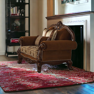 HMS 37\" Brown Velvet Floral Club Chair with Comforable Toss Pillows Accent Chair for Home Office Home Furniture