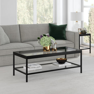 HMS 45 Clear and Black Glass and Steel Coffee Table with Practical Shelf