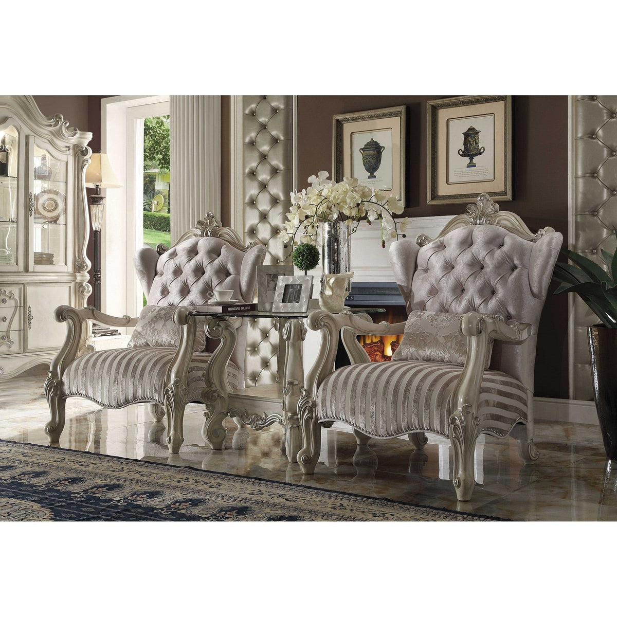 HMS 34\" Living Room Arm Chair in Golden Brown and Chocolate Velvet Tufted Design with Matching Toss Pillow