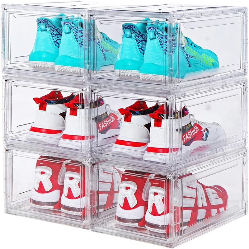 6 PCS Shoe Organizer, Clear Plastic Stackable Shoe Organizer for Closet, Clear Plastic Stackable Shoe Box