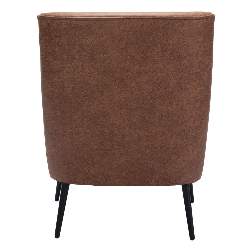 HMS 29 Brown and Black Faux Leather Arm Chair with Upholstered Toss Pillow Stylish Living Room Furniture