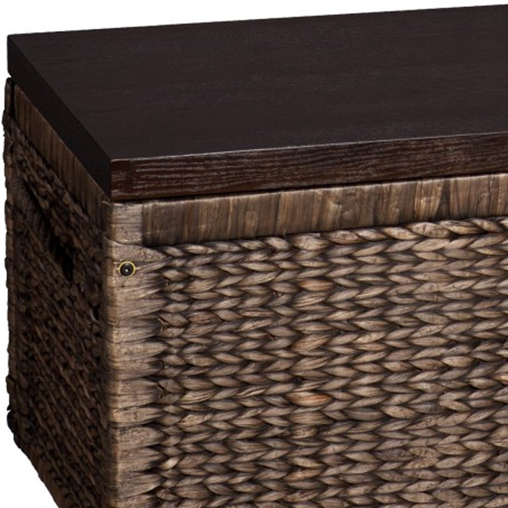 HMS 38 Traditional Brown Wood Wicker Coffee Table with Iron Convertible to Tea Table Living Room Furniture Drawers for Entry Use