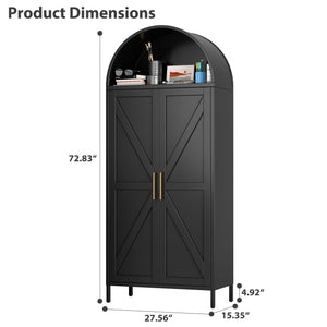 73-inch Tall Metal Arched Cabinet Modern Arch Bookshelf Display Internal Drawers Black FCJ for Home Office Bar Living Room