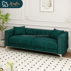 Modern 83-Inch Triple Mid-Century Upholstered Velvet Sofa Free Shipping for Living Room Dining Bedroom Fabric Metal Material