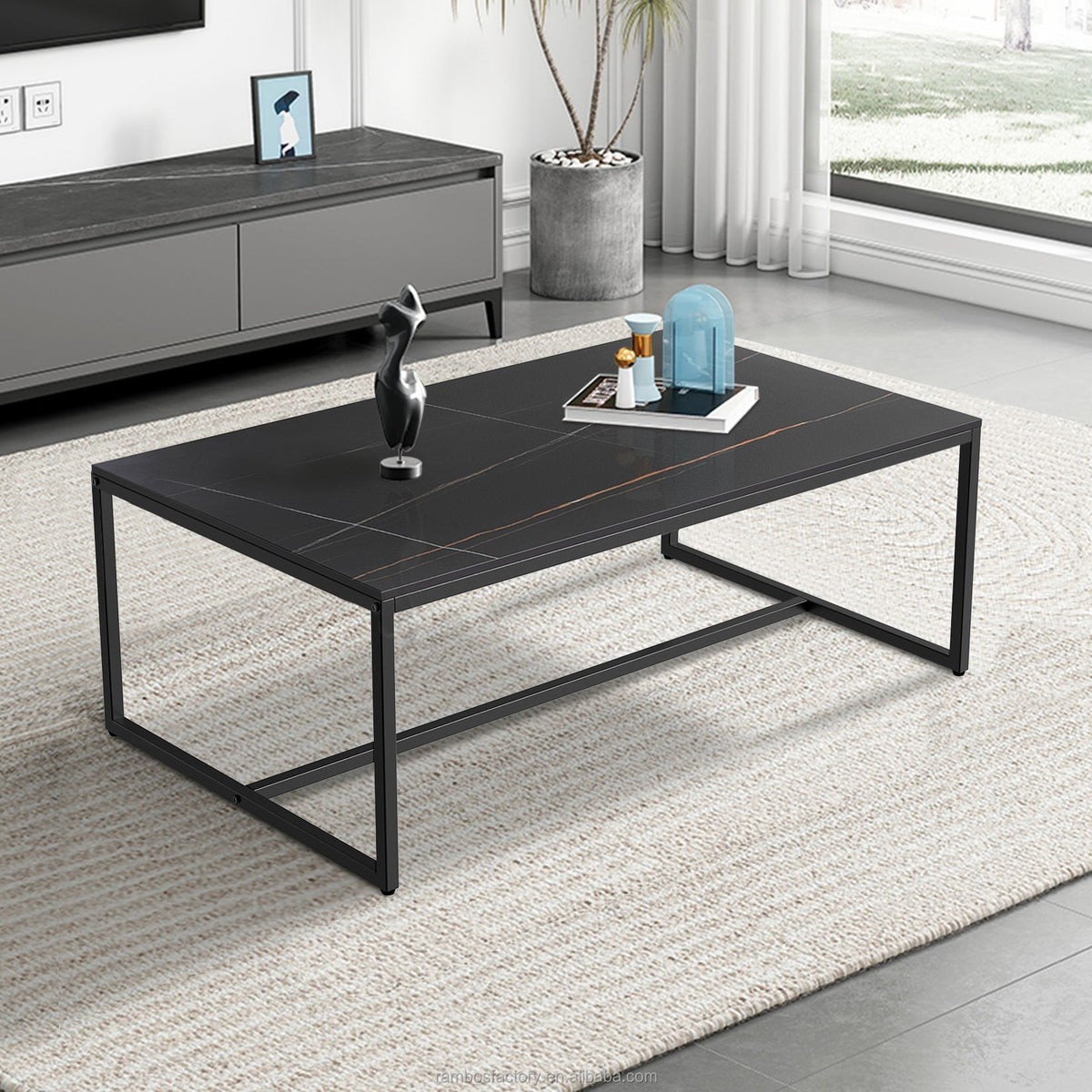 US Free Shipping Modern Living Room Center Furniture Coffee Table Marble Pattern Tea Table with Open Storage
