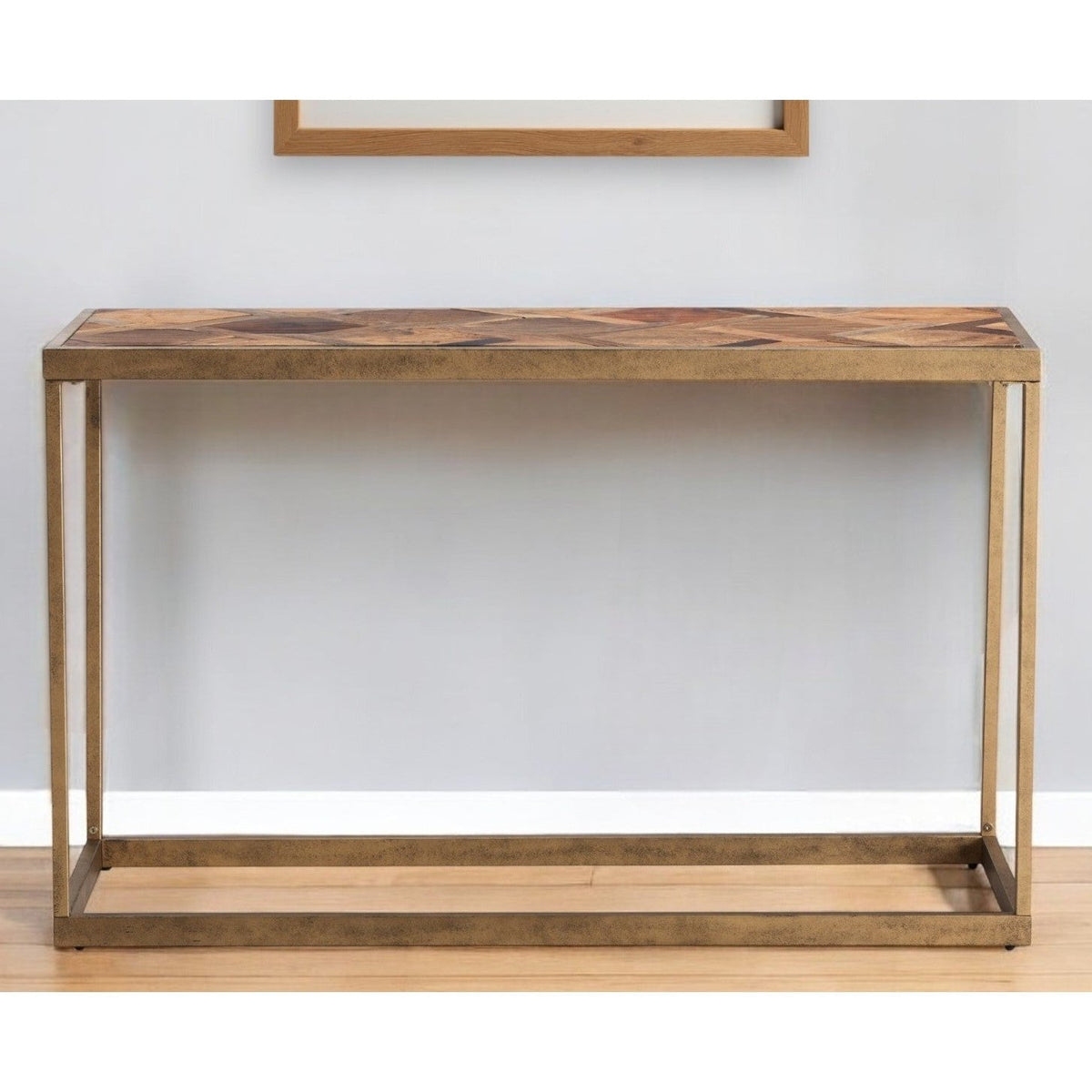 HMS 48\" Natural and Brass Reclaimed Wood Frame Console Table Stylish Home Decor