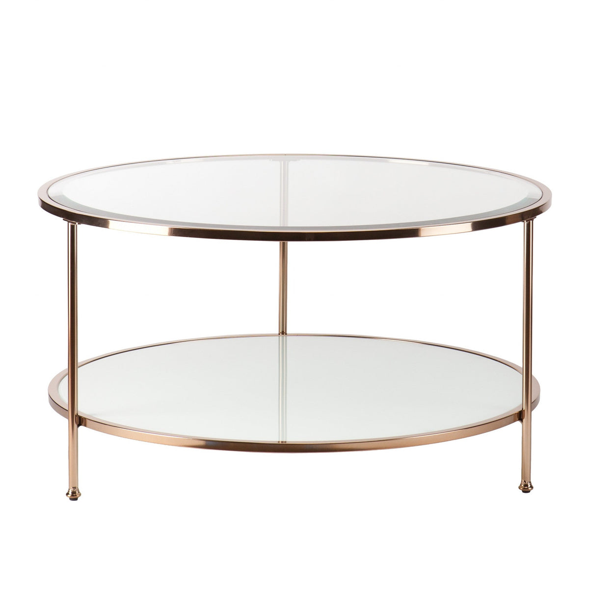 HMS 34\" Clear and Gold Round Coffee Table with Iron Elegant Glass Design