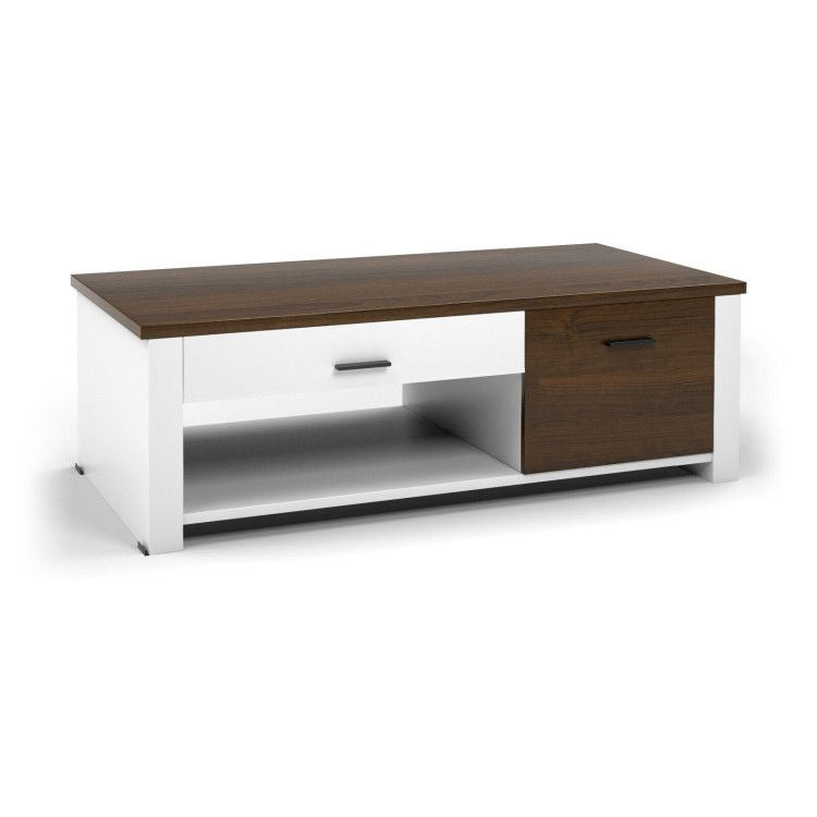 Modern Living Room Coffee Table with Front & Back Drawers & Compartments