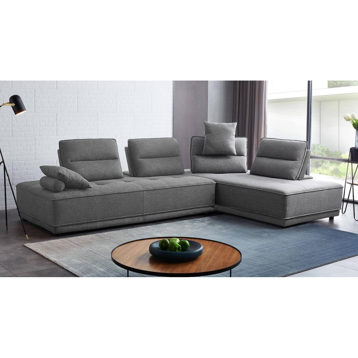 HMS 100% Polyester Gray Stationary L-Shaped Two-Piece Sofa and Chaise for Living Room