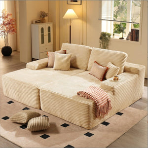 Oversized Vacuum Compressed Boneless Sofa Modern Modular Corduroy Double Chaise Sleeper Sofa Couch