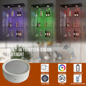 Modern Black Four Layers Two Door Glass Display Cabinet with Led Light and Wheels Living Room Furniture