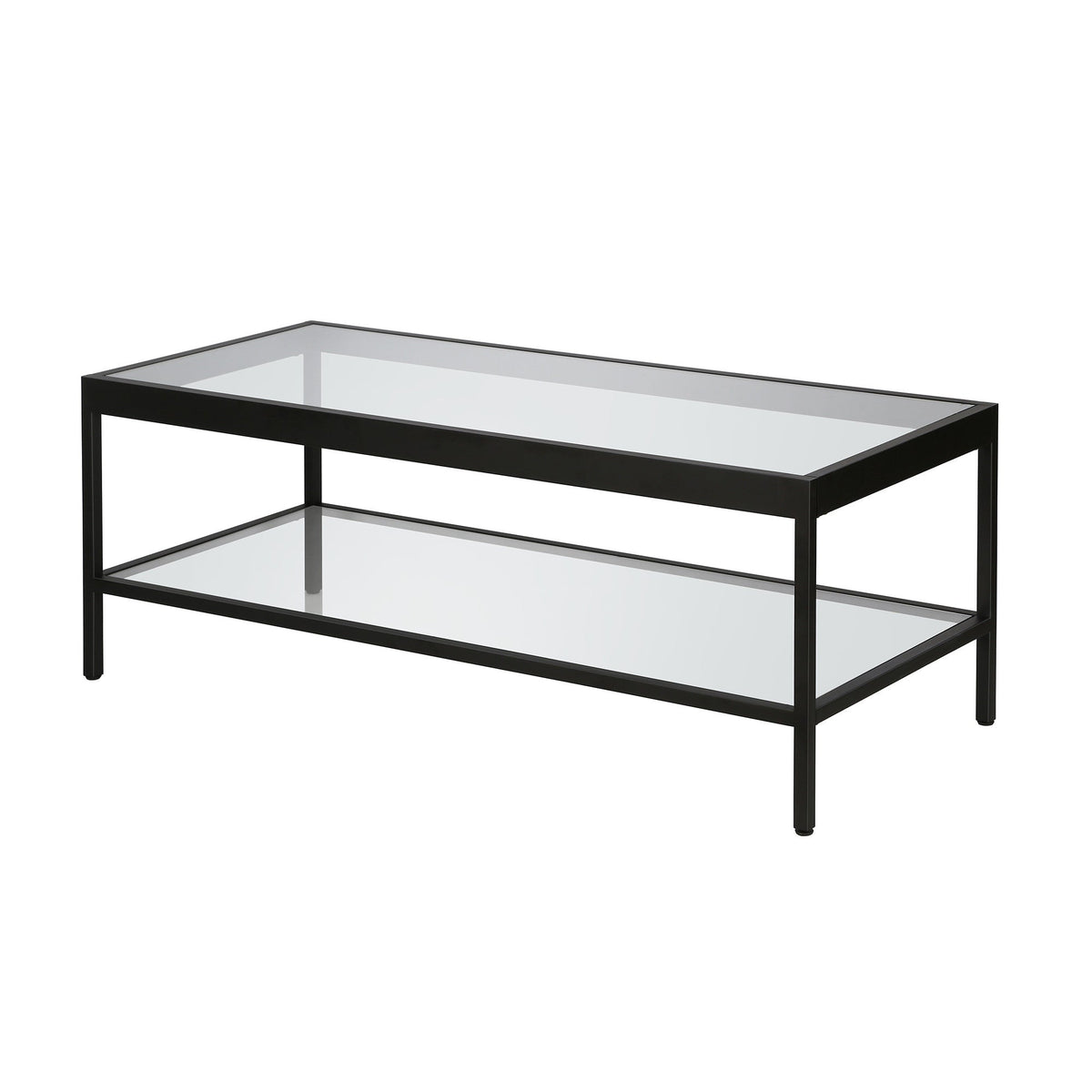 HMS 45 Clear and Black Glass and Steel Coffee Table with Practical Shelf
