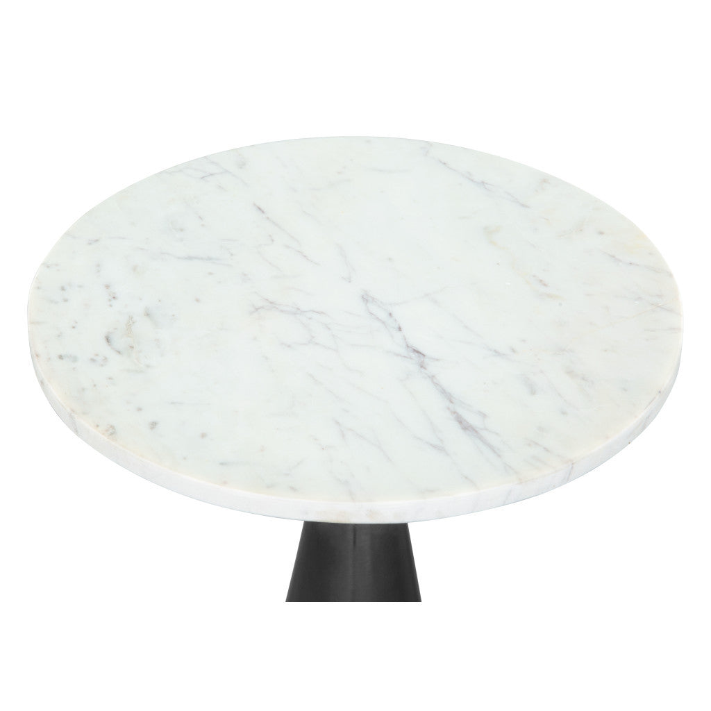 HMS 23\" White and Black Marble Round Pedestal End Table Coffee Tables with Steel Base