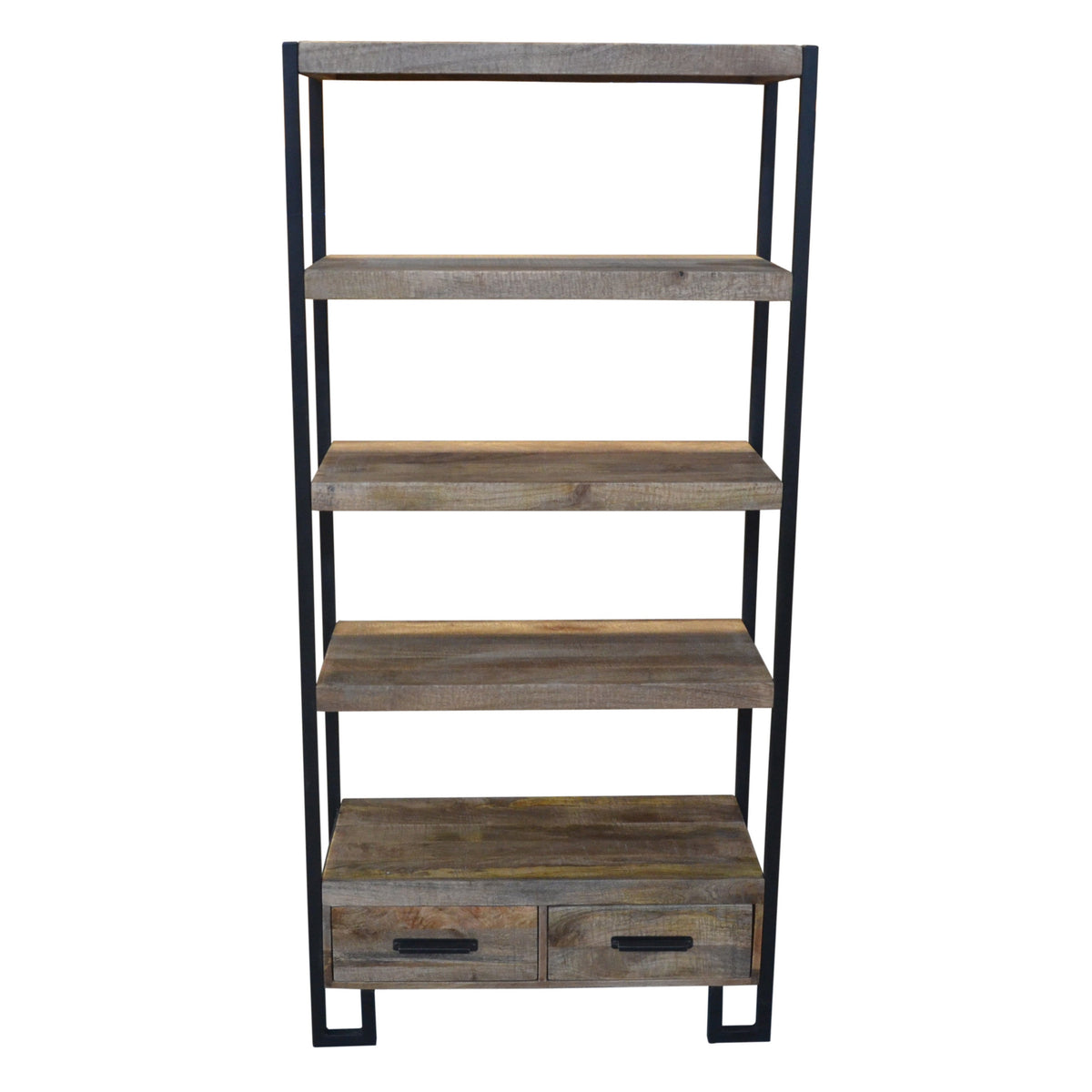 HMS 71 Brown Distressed Solid Wood Four-Tier Etagere Bookcase with Practical Two Drawers
