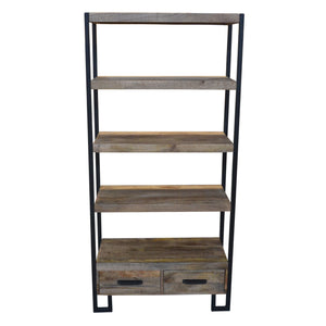 HMS 71 Brown Distressed Solid Wood Four-Tier Etagere Bookcase with Practical Two Drawers