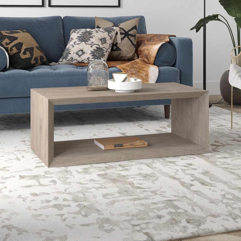 48\" Gray Classic Design Coffee Table with Shelf HMS Metal and MDF Wood for Living Room Home Furniture