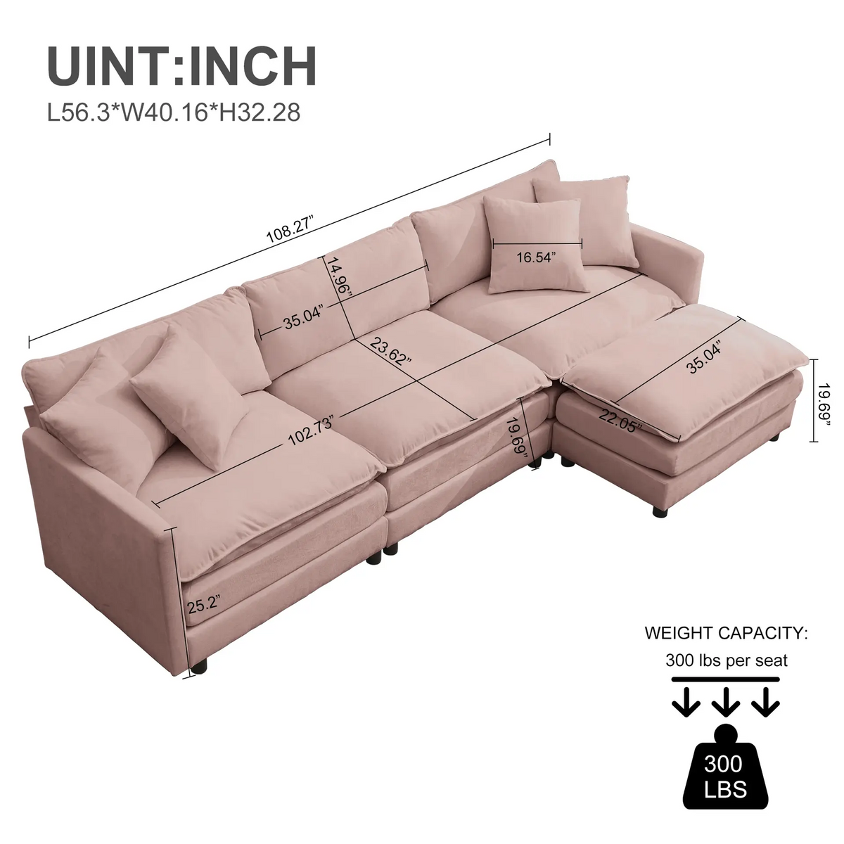 L-Shaped Sectional Sofa with Ottoman