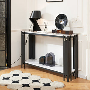 2-Story Marble Decorative Console Table - Black