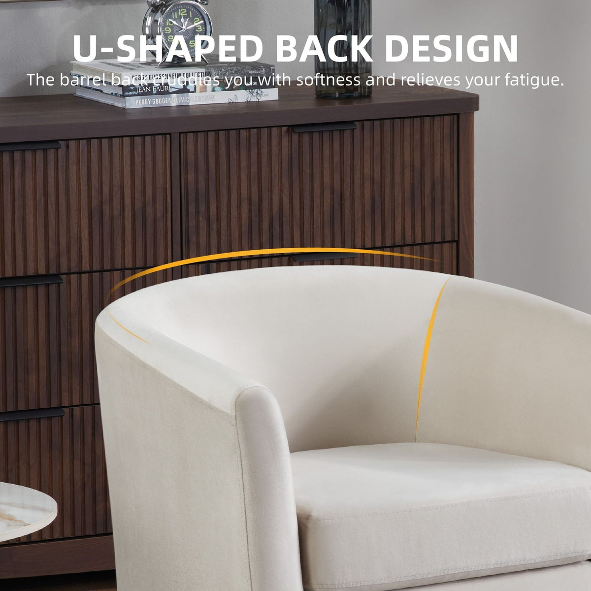 Modern White Velvet Accent Chair with Ottoman Sleek Barrel Armchair for Living Room or Bedroom