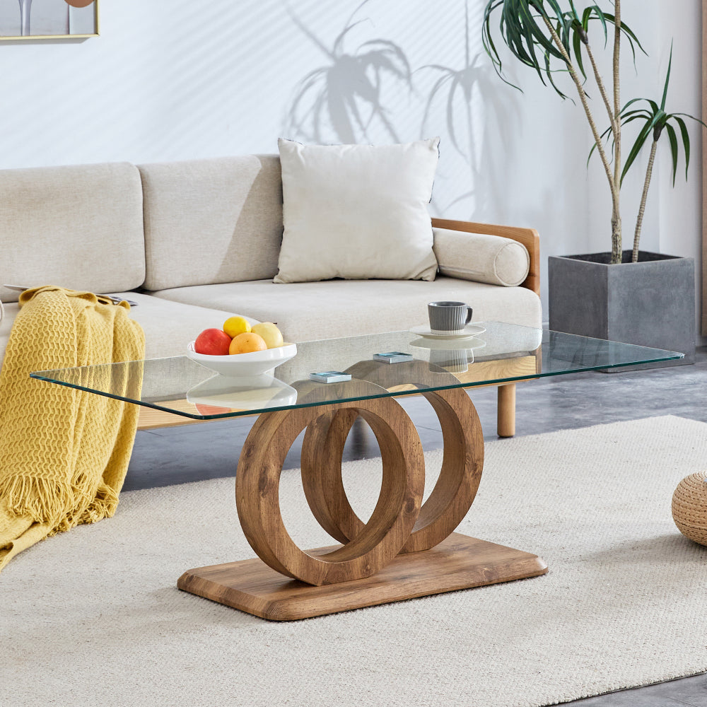 Modern Style Glass Top MDF Coffee Table with Black Base, Suitable for Living Rooms and Lounge Areas