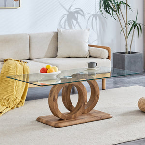 Modern Style Glass Top MDF Coffee Table with Black Base, Suitable for Living Rooms and Lounge Areas