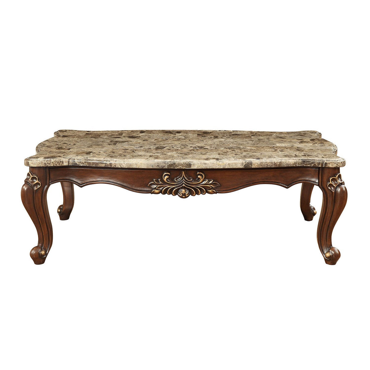 HMS 34\" Brown and Dark Brown Faux Marble Solid Wood Free Form Coffee Table