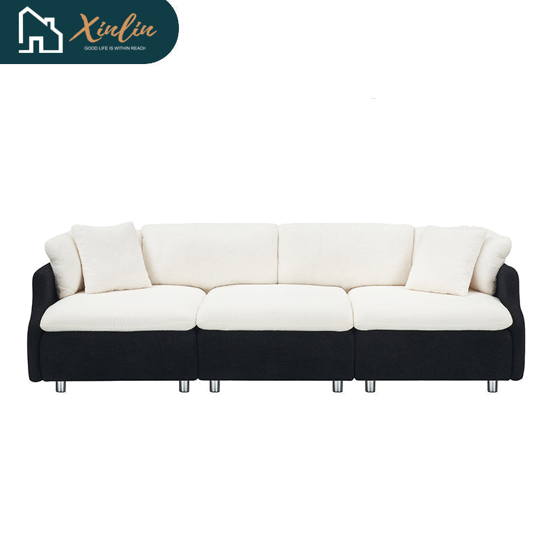 Modern 95.3-Inch Velvet Sofa With Two Throw Pillows Spacious and Comfortable Three-Seater Free Shipping